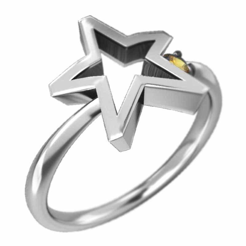 スター 一粒石 11月の誕生石 18金ホワイトゴールド シトリントパーズ 指輪の画像
