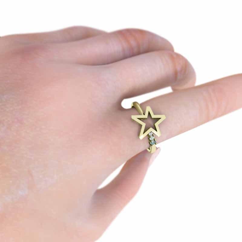 スリーストーン アクアマリン スター リング 3月の誕生石 k18イエローゴールドの画像