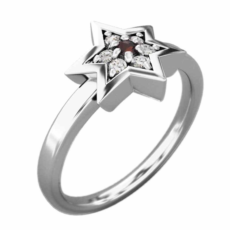 スター ガーネット 六芒星 k18ホワイトゴールド 天然ダイヤモンド 指輪 1月誕生石の画像