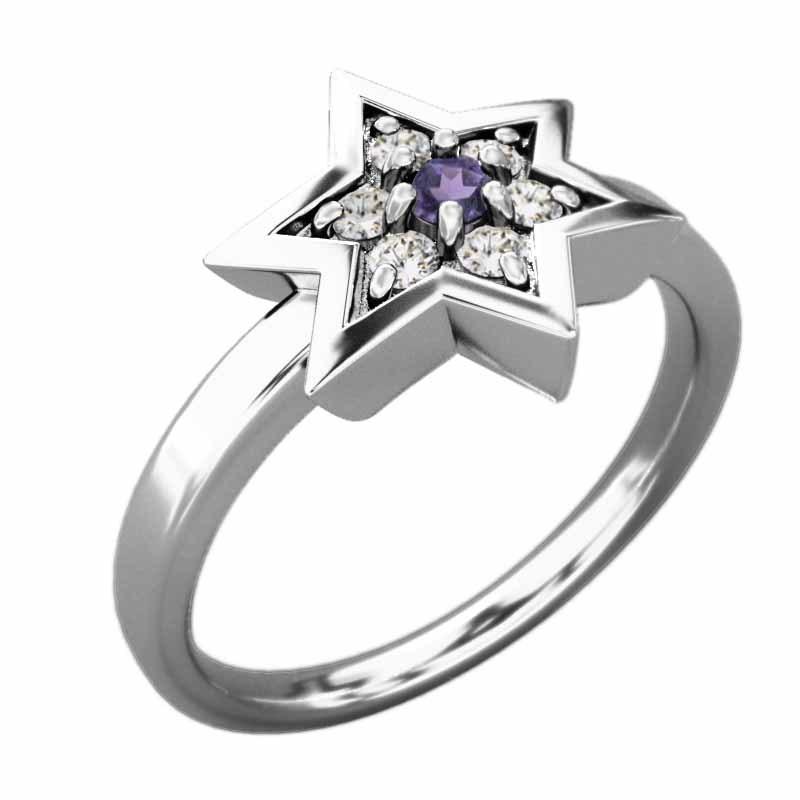 天然ダイヤモンド リング 2月の誕生石 スター 白金（プラチナ）900 アメシスト(紫水晶) 六芒星の画像