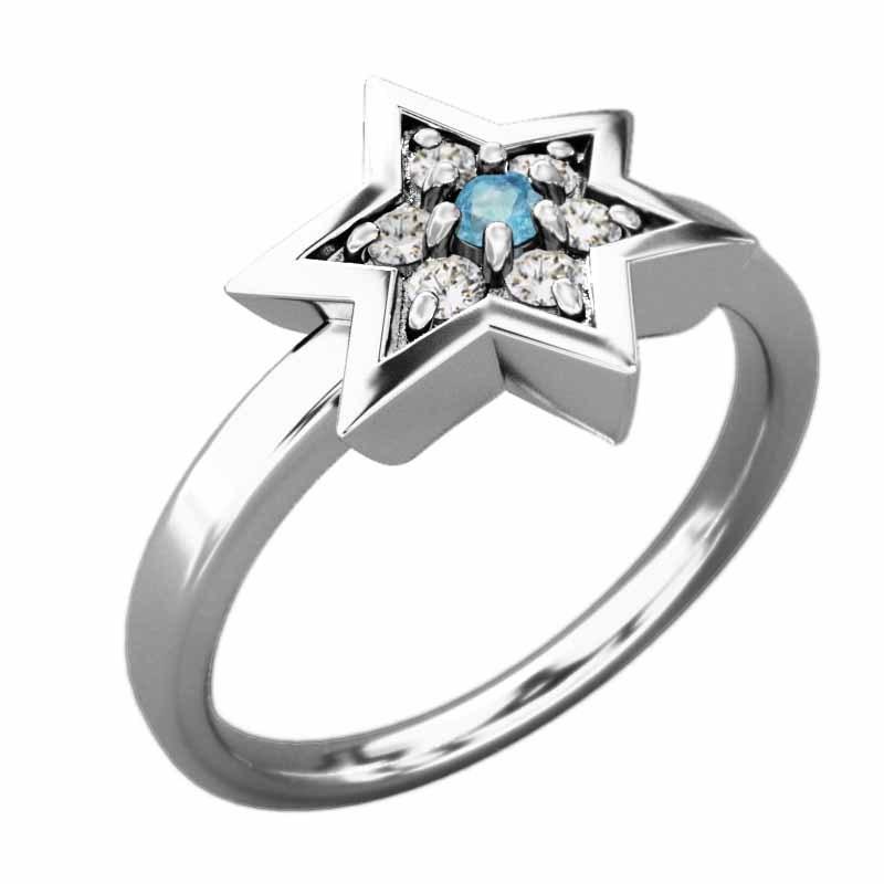 指輪 Pt900 11月の誕生石 ブルートパーズ(青) 天然ダイヤモンド スター 六芒星の画像