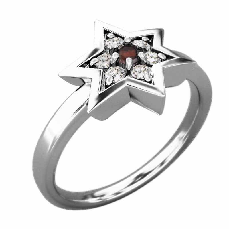 スター 天然ダイヤモンド プラチナ900 1月の誕生石 指輪 六芒星 ガーネットの画像