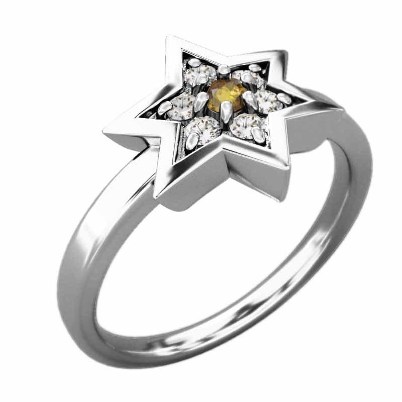 リング (黄水晶)シトリン 白金（プラチナ）900 スター 六芒星 天然ダイヤモンド 11月誕生石の画像
