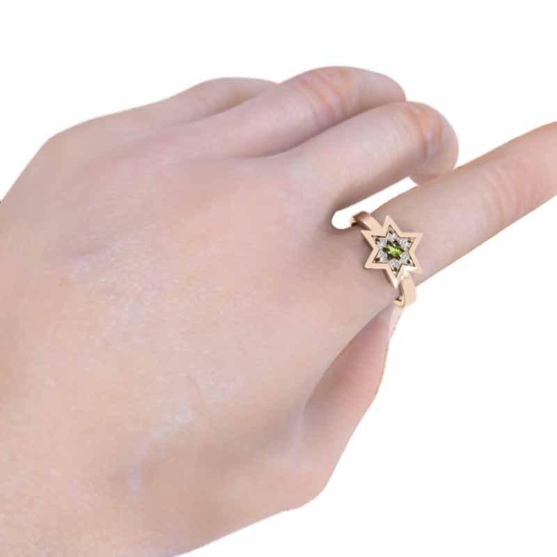 リング ペリドット 天然ダイヤモンド 六芒星 k10ピンクゴールド スター 8月誕生石の画像