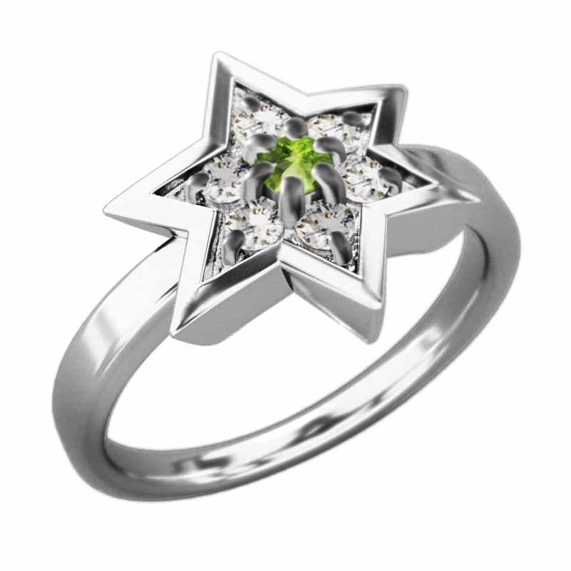 天然ダイヤモンド 指輪 スター 六芒星 8月の誕生石 k10ホワイトゴールド ペリドットの画像