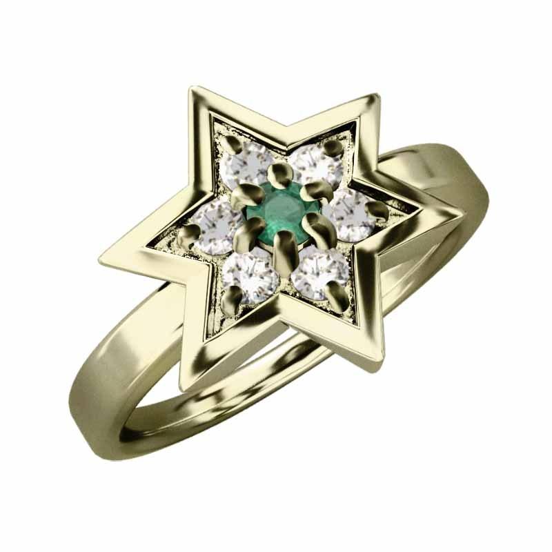 天然ダイヤモンド 六芒星 K10 5月誕生石 エメラルド スター リングの画像