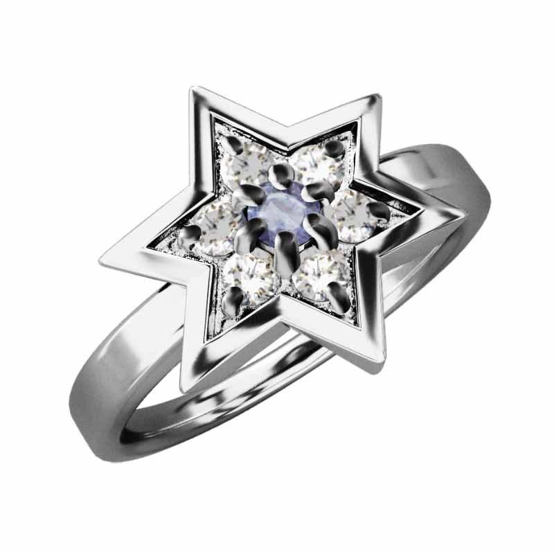 通常販売 六芒星 指輪 タンザナイト 天然ダイヤモンド 18金ホワイトゴールド 六芒星大サイズ