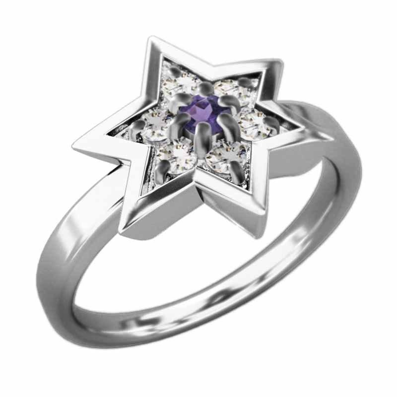プラチナ900 天然ダイヤモンド 六芒星 指輪 2月の誕生石 スター アメジストの画像