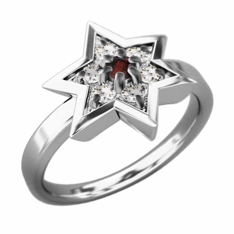 白金（プラチナ）900 六芒星 天然ダイヤモンド 指輪 スター ガーネット 1月の誕生石の画像