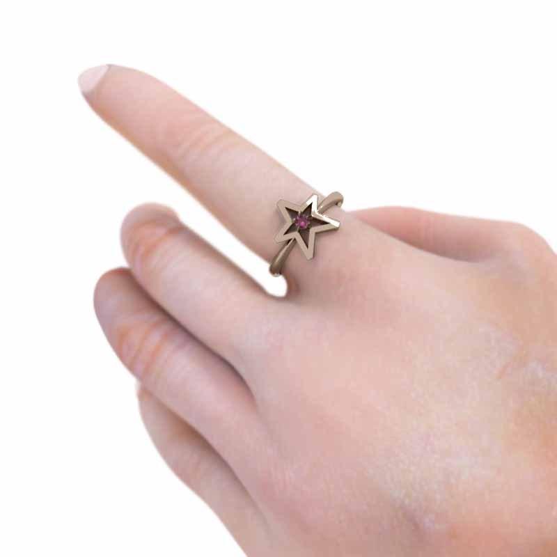 一粒石 7月誕生石 スター 18金ピンクゴールド リング ルビーの画像