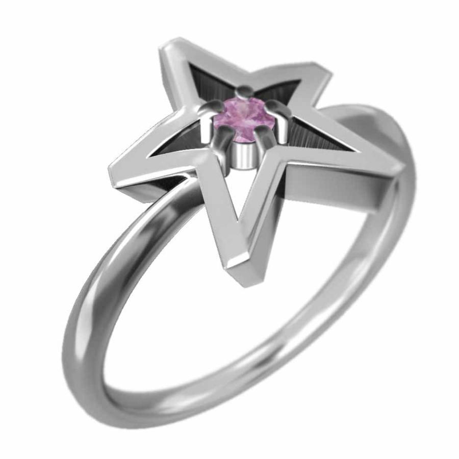 リング ピンクサファイヤ 9月の誕生石 スター 18金ホワイトゴールド 一粒石の画像