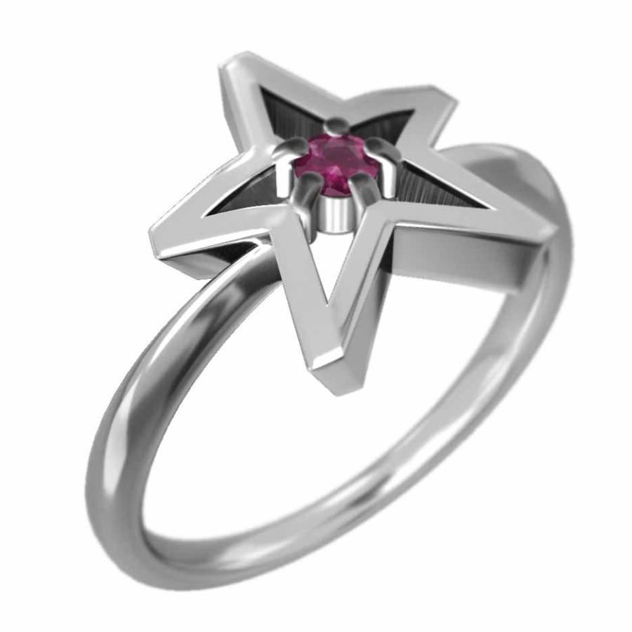 ルビー 指輪 7月の誕生石 スター ホワイトゴールドk18 一粒石の画像