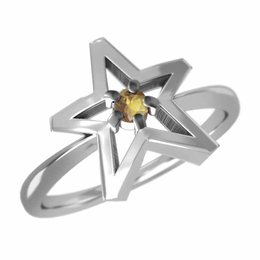 指輪 (黄水晶)シトリン ダビデ 星 1粒 石 Pt900 11月誕生石-