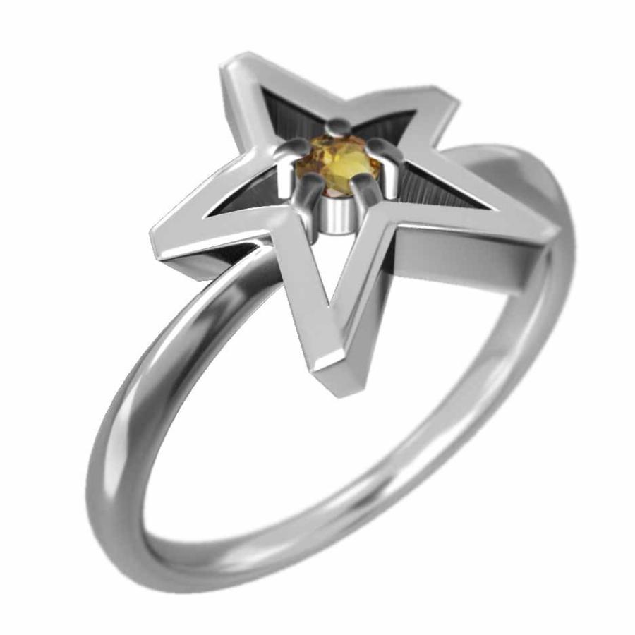 Pt900 リング 11月の誕生石 一粒石 スター (黄水晶)シトリンの画像