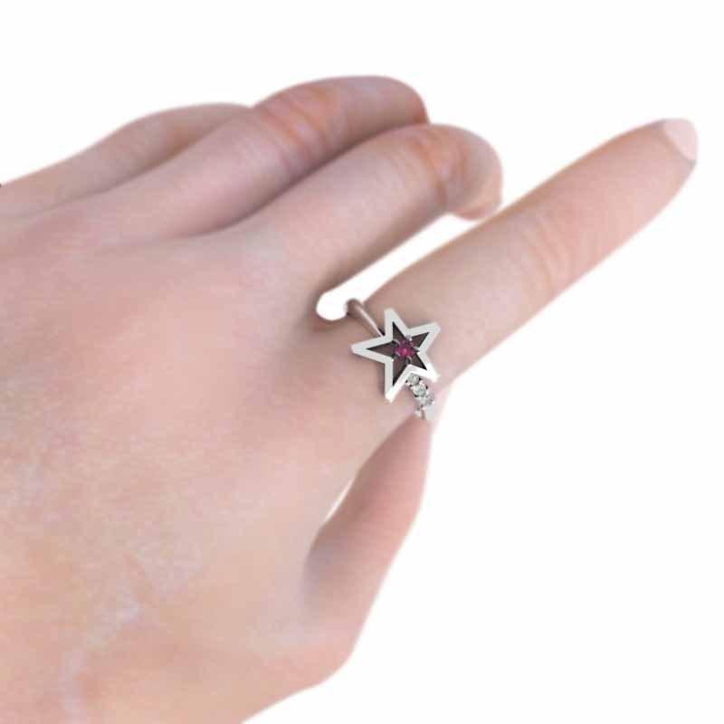 ルビー 7月誕生石 スター リング 18金ホワイトゴールド 天然ダイヤモンドの画像
