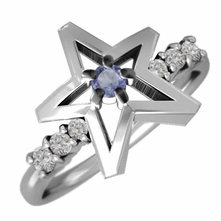 販売販売中 k10ホワイトゴールド 指輪 Star スター 12月の誕生石 タンザナイト 天然ダイヤモンド