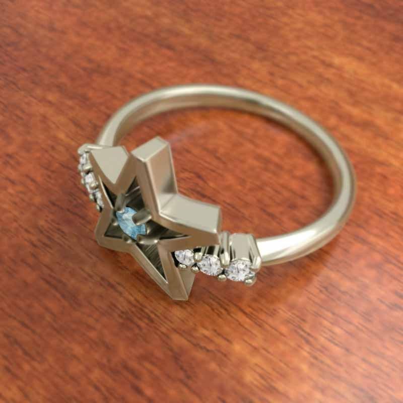 k10イエローゴールド スター リング 天然ダイヤモンド 11月の誕生石 ブルートパーズの画像