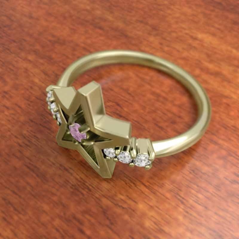 指輪 天然ダイヤモンド 9月の誕生石 K18 スター ピンクサファイアの画像