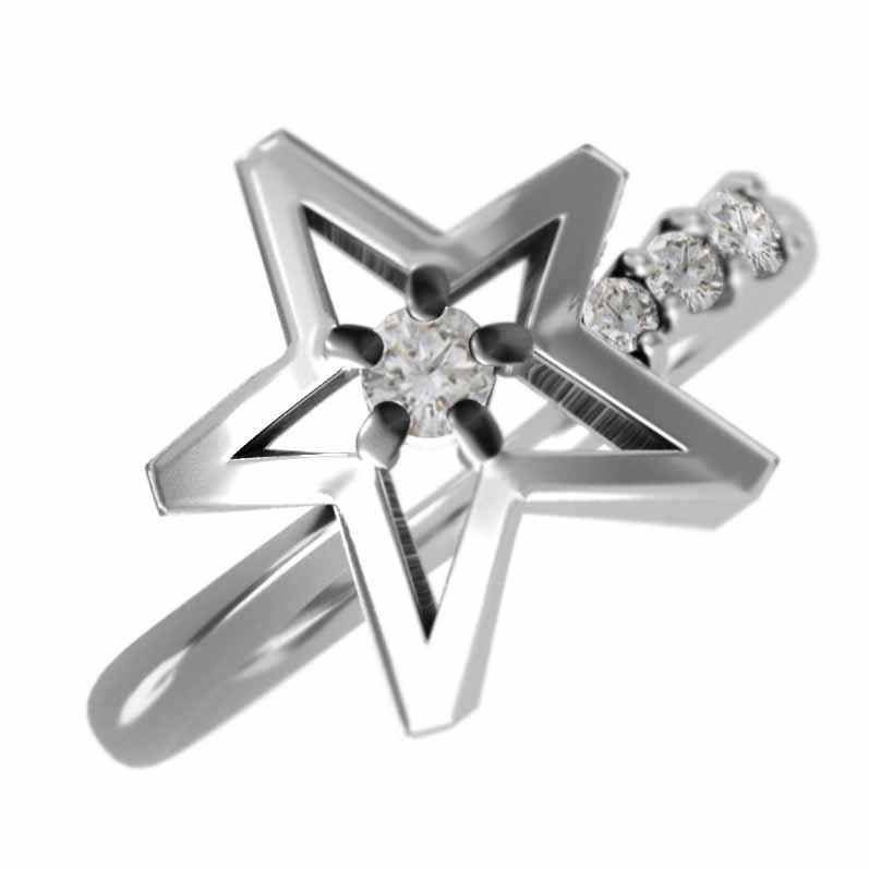 【期間限定送料無料】 k10ホワイトゴールド 指輪 星 デザイン ダイヤモンド 指輪