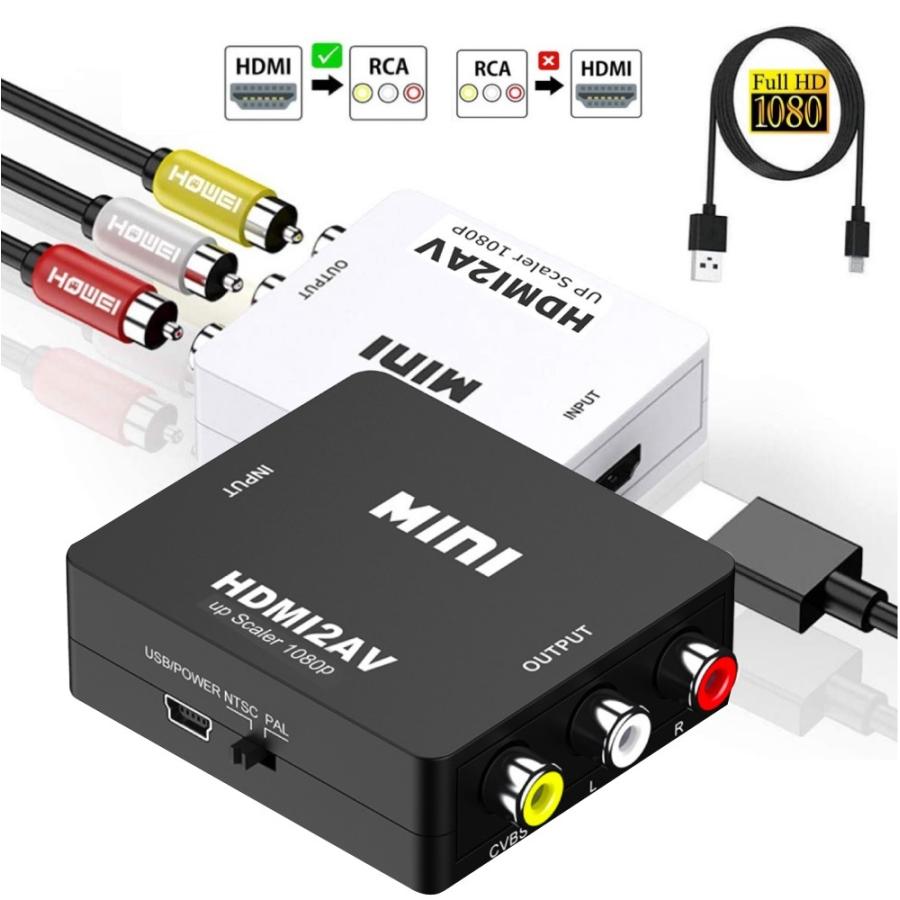 HDMI to AV コンバーター RCA変換アダプタ 1080P対応 PAL NTSC切り替え HDMI入力をコンポジットAV出力へ変換 HDMI→ RCA USB給電ケーブル付き