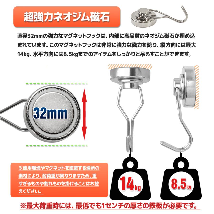 2個セット マグネットフック 超磁力 マグネットリング 直径32mm 耐荷重