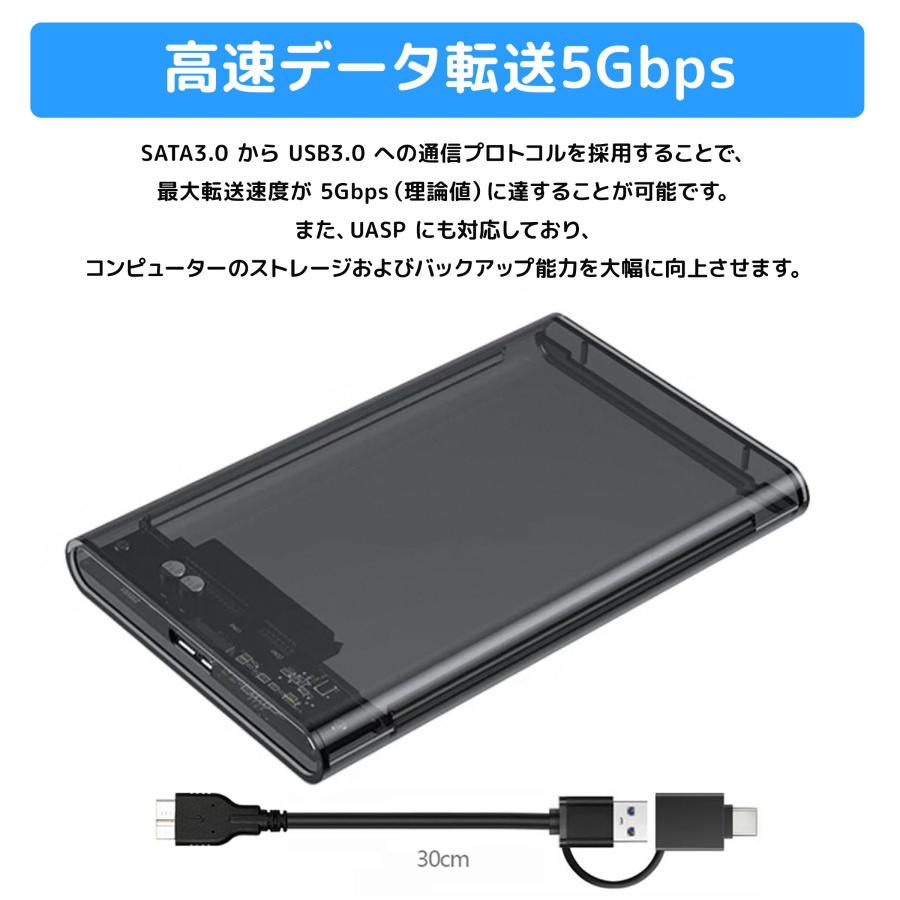 2.5インチ HDD SSD 外付けケース USBケーブル付き USB3.0 SATA3.0