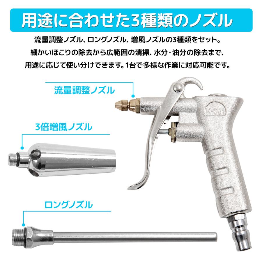 エアダスターガン ノズル3種類（3倍増風・細型ノズル・流量調整 