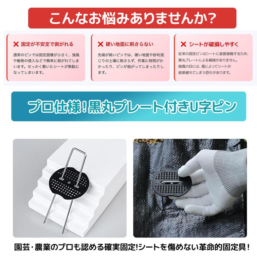 Uピン杭 黒丸付き 15cm 極太3ミリ 100本セット ステンメッキ 防草