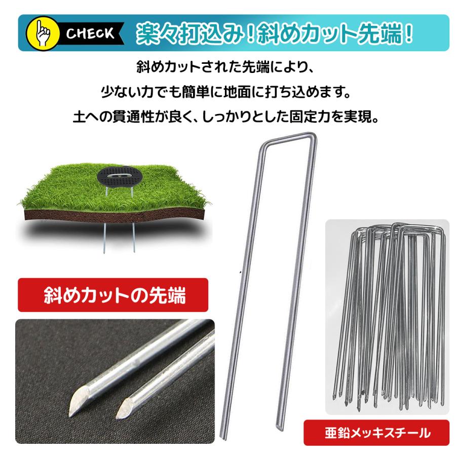 Uピン杭 黒丸付き 15cm 極太3ミリ 100本セット ステンメッキ 防草