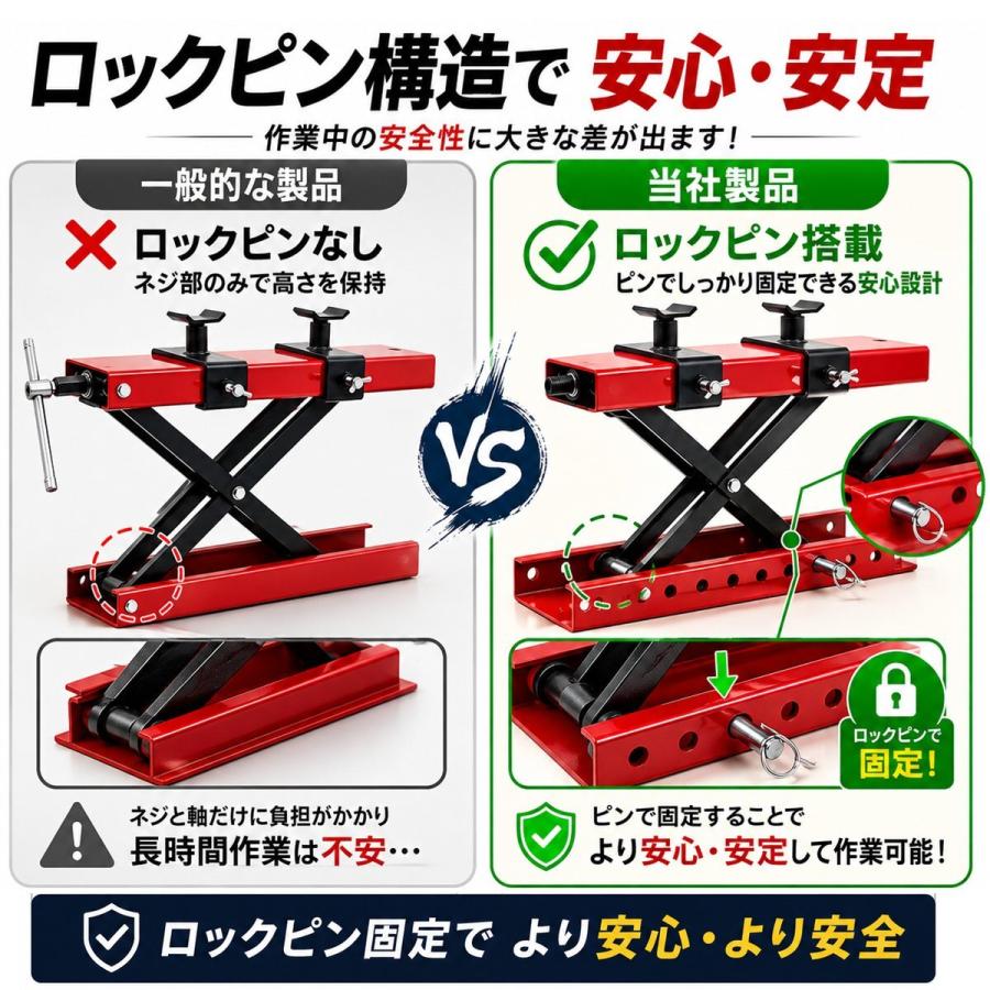 安全ピン付き！耐荷重500kg バイクジャッキ モーターサイクルジャッキ