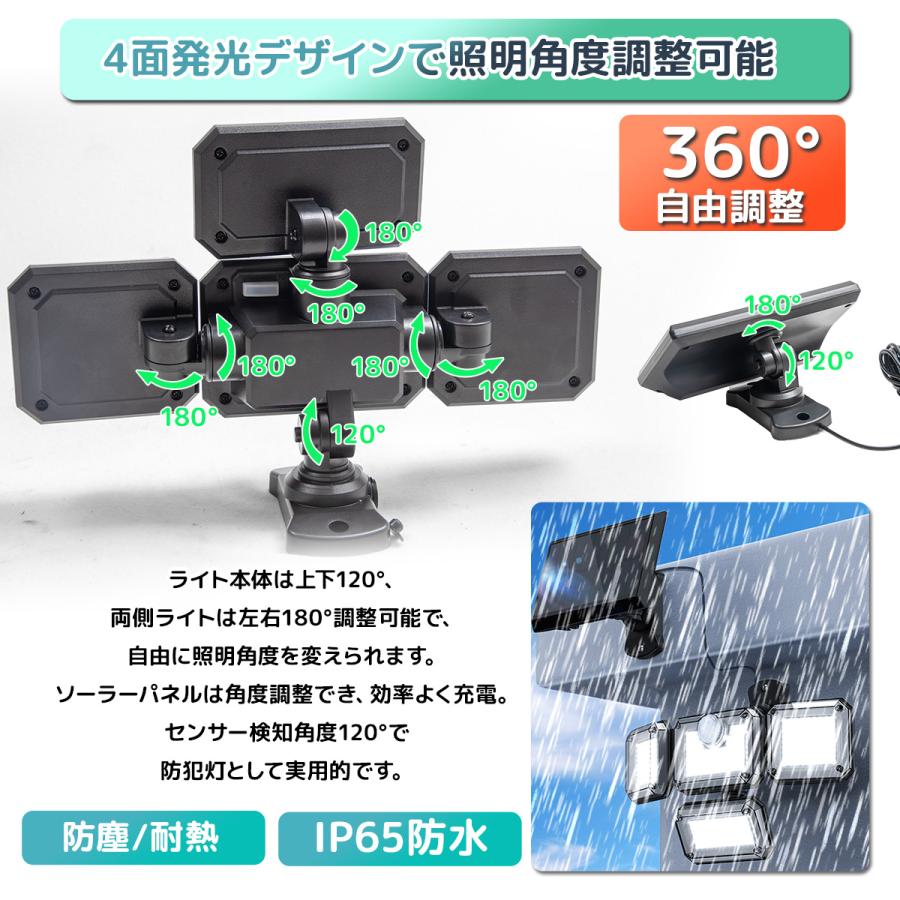 ★3面発光★ 人感センサーライト リモコン付 LED IP65 防水 防塵 センサーライト led 防水 ソーラー 4面パネル 333led リモコン式 人感
