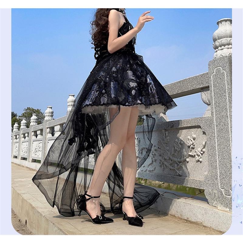 ロリータ服 ワンピース レディース 黒 ノースリーブ スカート_5