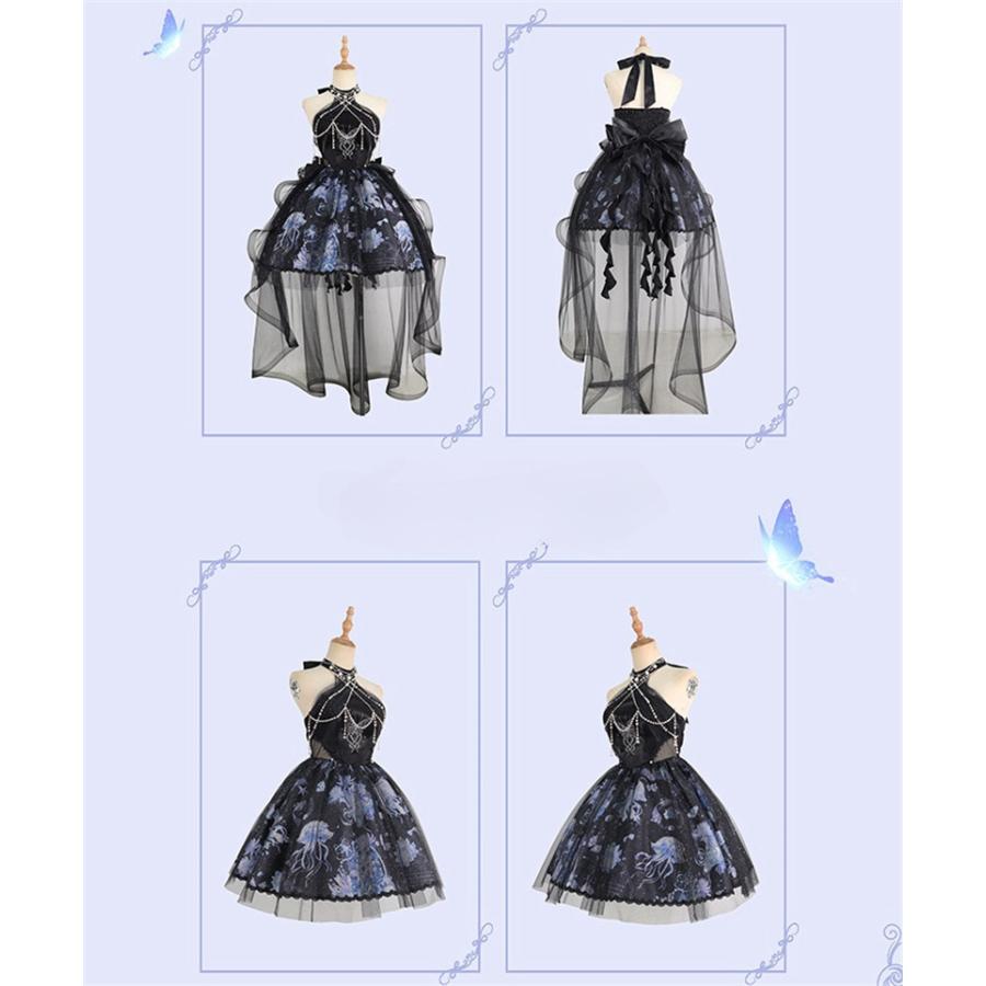 ロリータ服 ワンピース レディース 黒 ノースリーブ スカート_8