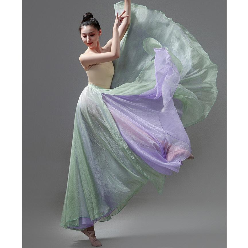 ベリーダンスシフォンフレアスカートスリットレイヤーブルーグリーン