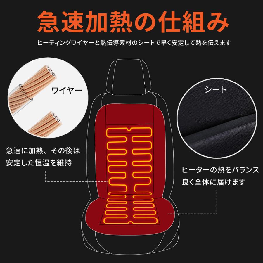 車用電熱シート３段階調整可能 12/24V車対応 3段階温度調整 2枚セット シートヒーター 車用 12V カーシート ホット