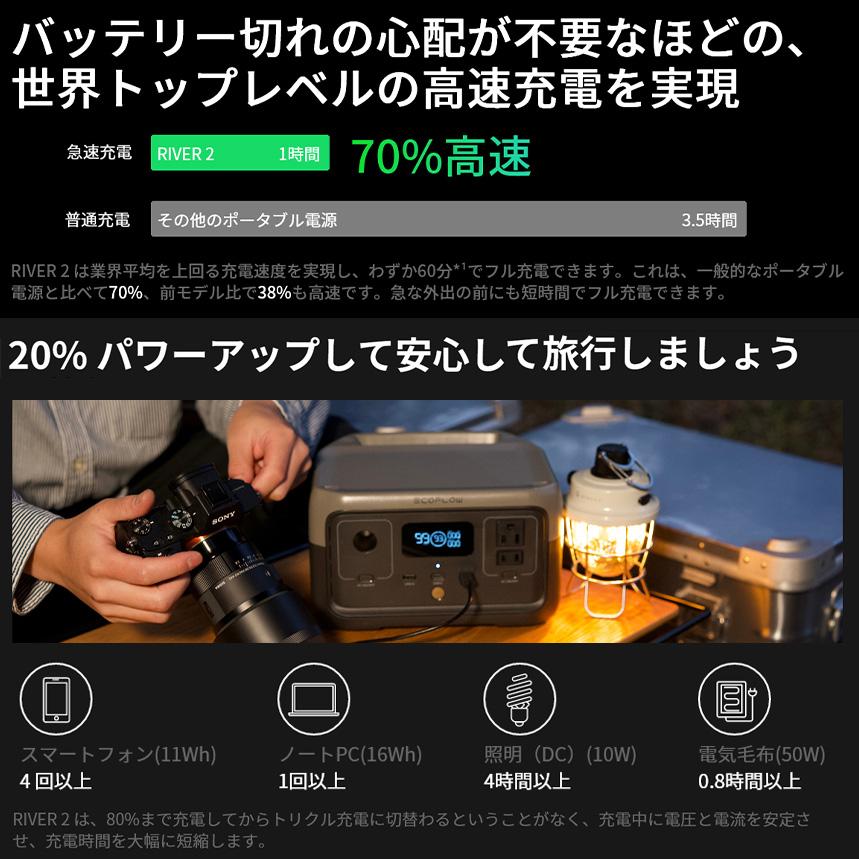 ECOFLOW ZMR620-B-JP EcoFlow エコフロー ポータブル電源 RIVER2 ECOFLOW ZMR620-B-JP EcoFlow エコフロー ポータブル電源 RIVER2