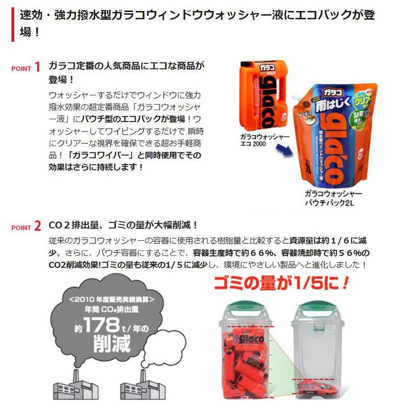 04121 SOFT99 ソフト99 ガラコウォッシャー パウチパック2L 2000ml ウォッシャー液 自動車用 シリコーン系撥水コーティング (沖縄・離島 配送不可) 通販 ガラコ glaco 撥水型ウインドウォッシャー液 2リットル