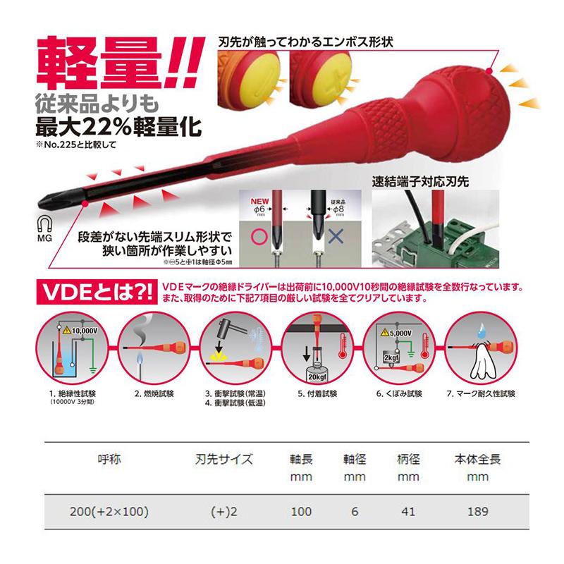 VESSEL（ベッセル） 200-2-100 VESSEL ボールグリップ 絶縁ドライバー