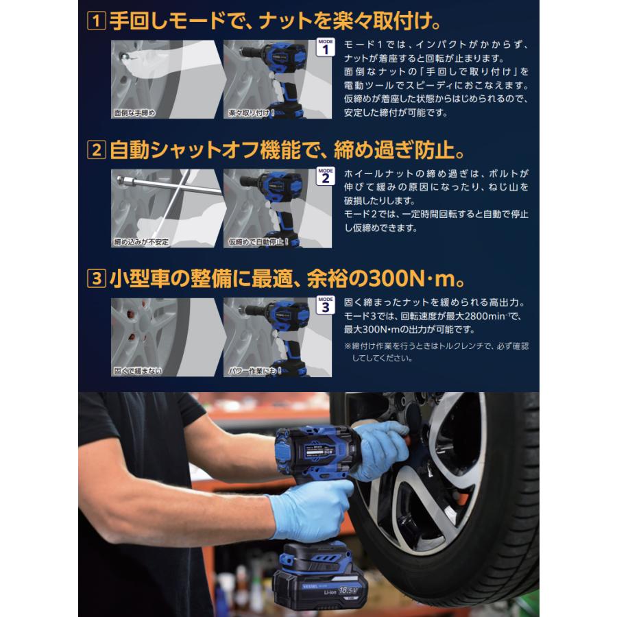 VESSEL（ベッセル） SP-8141J 充電式インパクトレンチ 18.5V 3段階