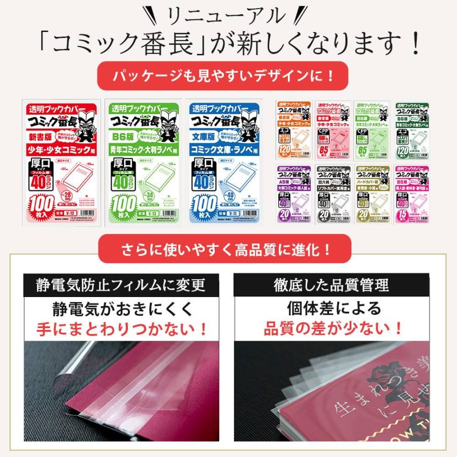 ブックカバー 透明 コミック番長 B5 厚口 60枚 クリア タイプ 実用書 同人誌 教科書 週刊誌 大学のノート カバー 破れにくい｜skyfactory-tokyo｜03