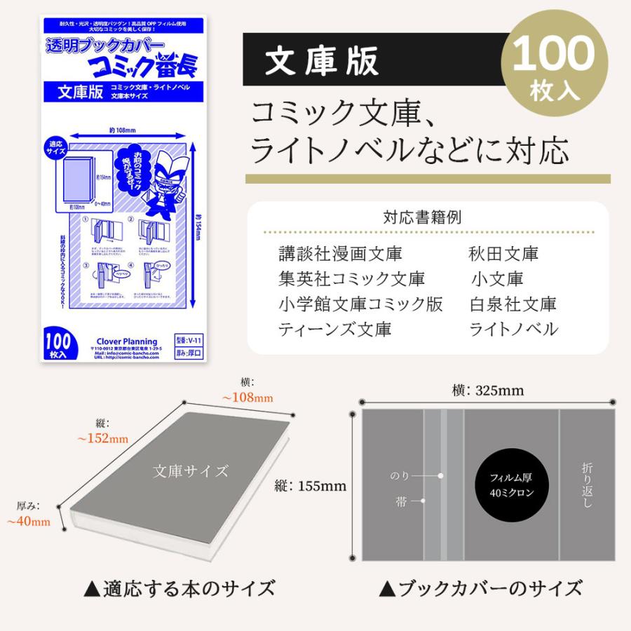 ブックカバー 透明 新書判 B6版 文庫用 四六判 A5版 B5判 ハードカバー コミック番長 大容量 60 80 85 100 120 枚 厚口 40ミクロン OPP CPP エコ 漫画 カバー｜skyfactory-tokyo｜27