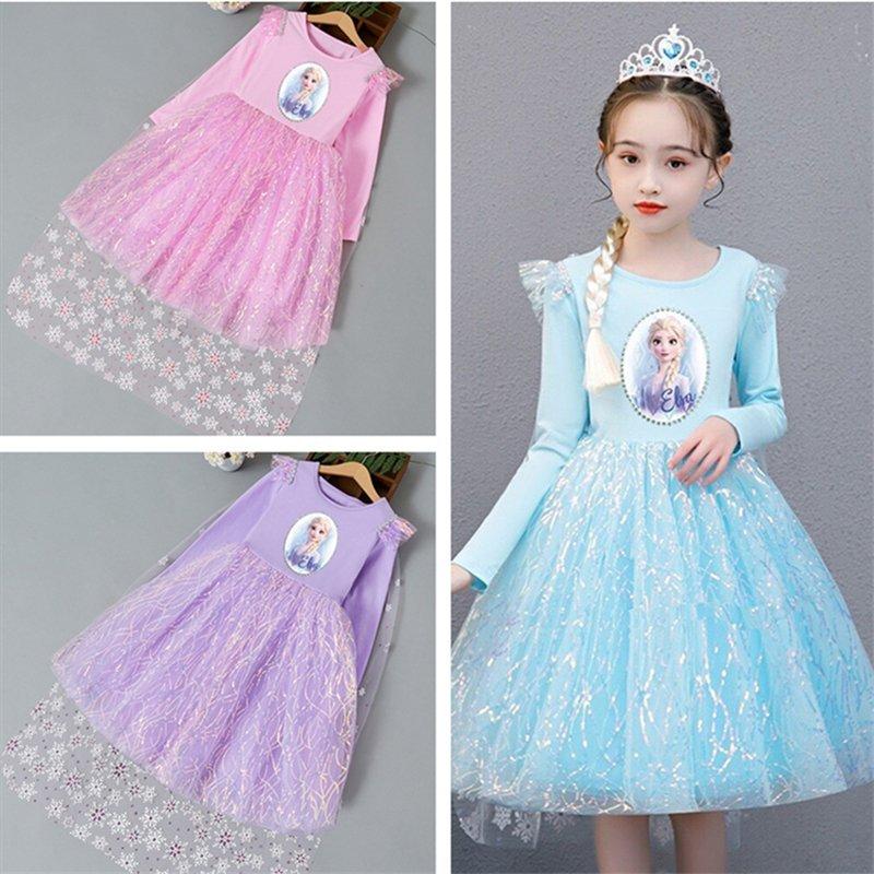 アナと雪の女王 エルサ ワンピース キッズコスチューム ふんわり 仮装子供用 プリンセス風 ワンピース