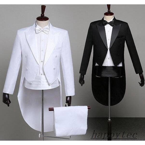 タキシード メンズ 4点セット 燕尾服 フォーマル スーツ 結婚式 演出服 パーティ 演奏会 発表会 ブラック ホワイト 開店記念セール