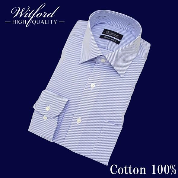 ワイシャツ メンズ 長袖 Yシャツ 綿100 Witford 形態安定 レギュラーフィット セミワイド ブルーストライプ 7019sw 2 セルスコット 通販 Yahoo ショッピング