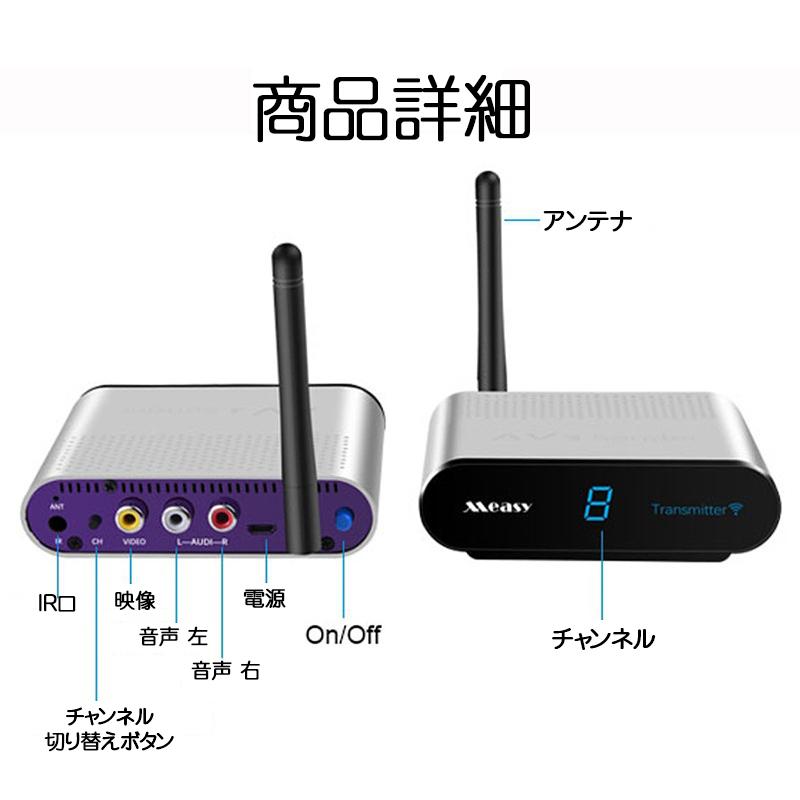 無線ビデオ信号送受信機セット コンポジット信号トランスミッター TV連動 AV家電信号無線転送キット  テレビ/モニター 映像音声の共有 RCA無線 TRS22｜skynet｜06