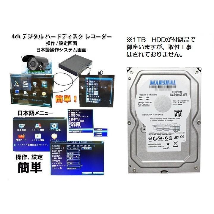 防犯カメラ・DVRレコーダーセット カメラ4台付属 P2P対応 スマホで遠隔