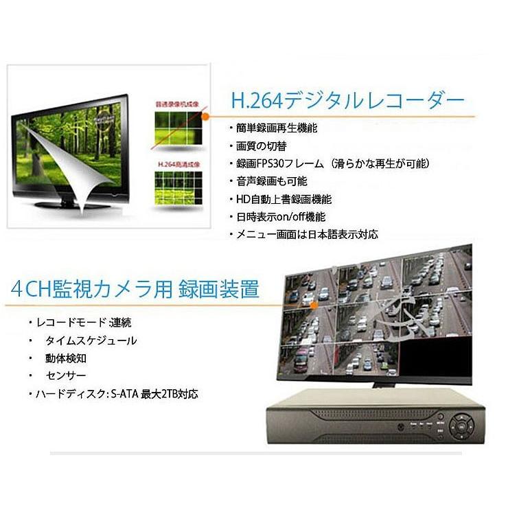 防犯カメラセット 防犯カメラ1台付 4チャンネルDVRレコーダー カメラ4