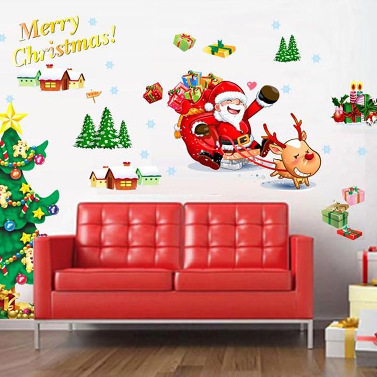 ウォールステッカー サンタさんとクリスマスツリー 飾り 壁紙