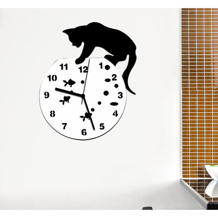 DIY掛け時計 黒猫と金魚のデザイン壁時計 可愛い おしゃれ アンティーク モダン ウォールクロック アクリル素材  静音動作 ネコ ねこ 飾り時計 FUNLIFE001｜skynet｜02