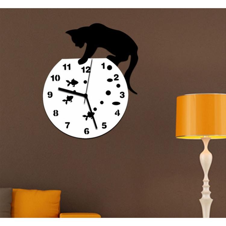 DIY掛け時計 黒猫と金魚のデザイン壁時計 可愛い おしゃれ アンティーク モダン ウォールクロック アクリル素材  静音動作 ネコ ねこ 飾り時計 FUNLIFE001｜skynet｜03